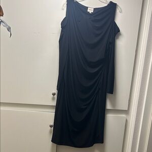 Ashley Graham Black Long-Sleeve Draped Cold-Shoulder Dress